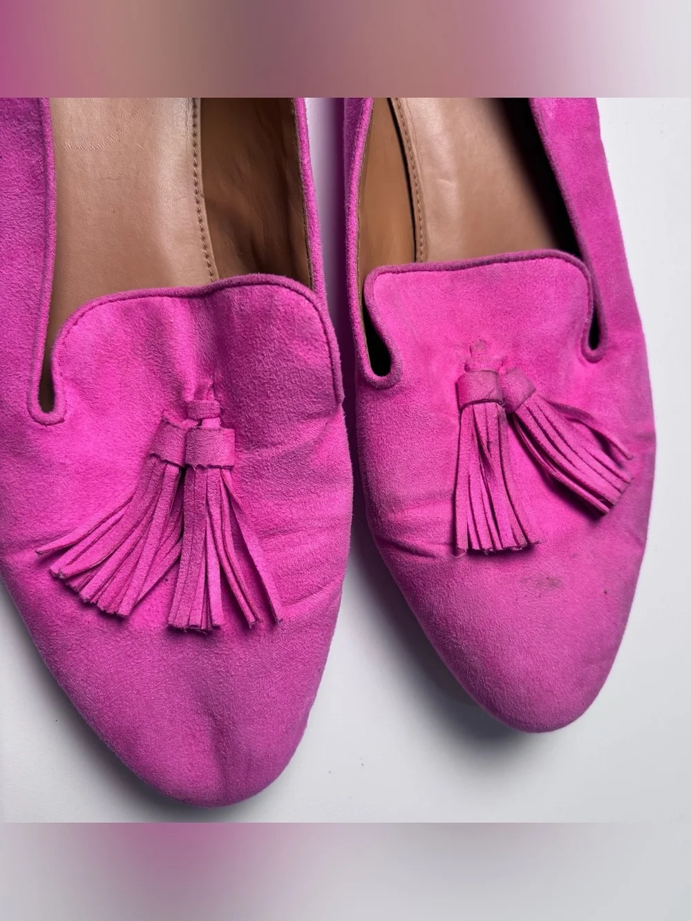 J. Crew Bright Pink Suede Tassel Loafers